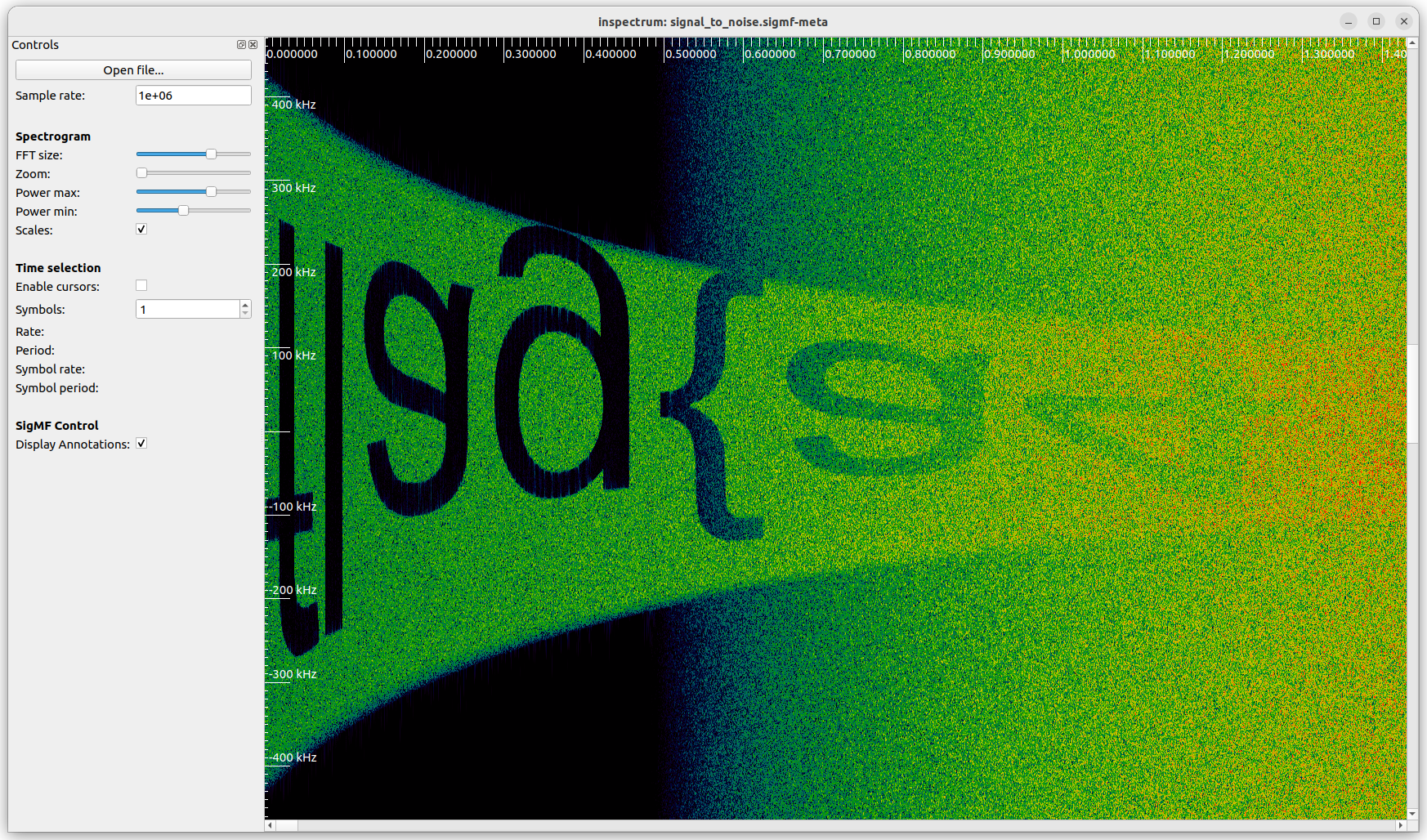 The start of the flag for "Signal to noise", as viewed in inspectrum