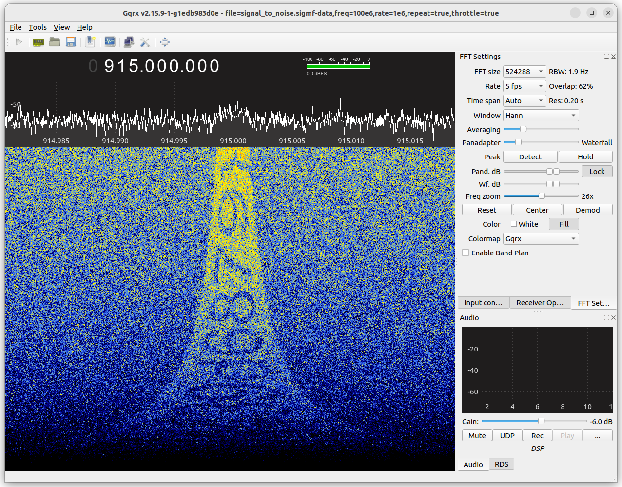 The end of the flag for "Signal to noise", as viewed in Gqrx